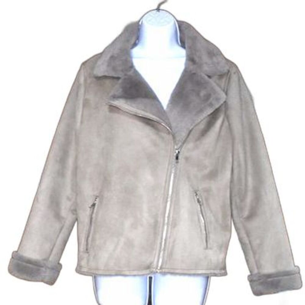Heartloom Faux Suede Fur-Lined Coat XS Brown Gray Zip Up Jacket